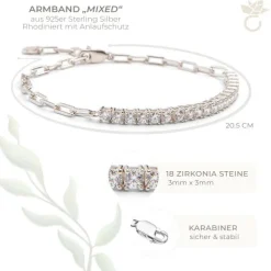 Schmuckladen AMOONIC Armband "Mixed" mit Zirkonia Steinen & gravierbaren Herzanhäng^ Schmuck