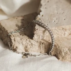Schmuckladen AMOONIC Armband "Mixed" mit Zirkonia Steinen & gravierbaren Herzanhäng^ Schmuck