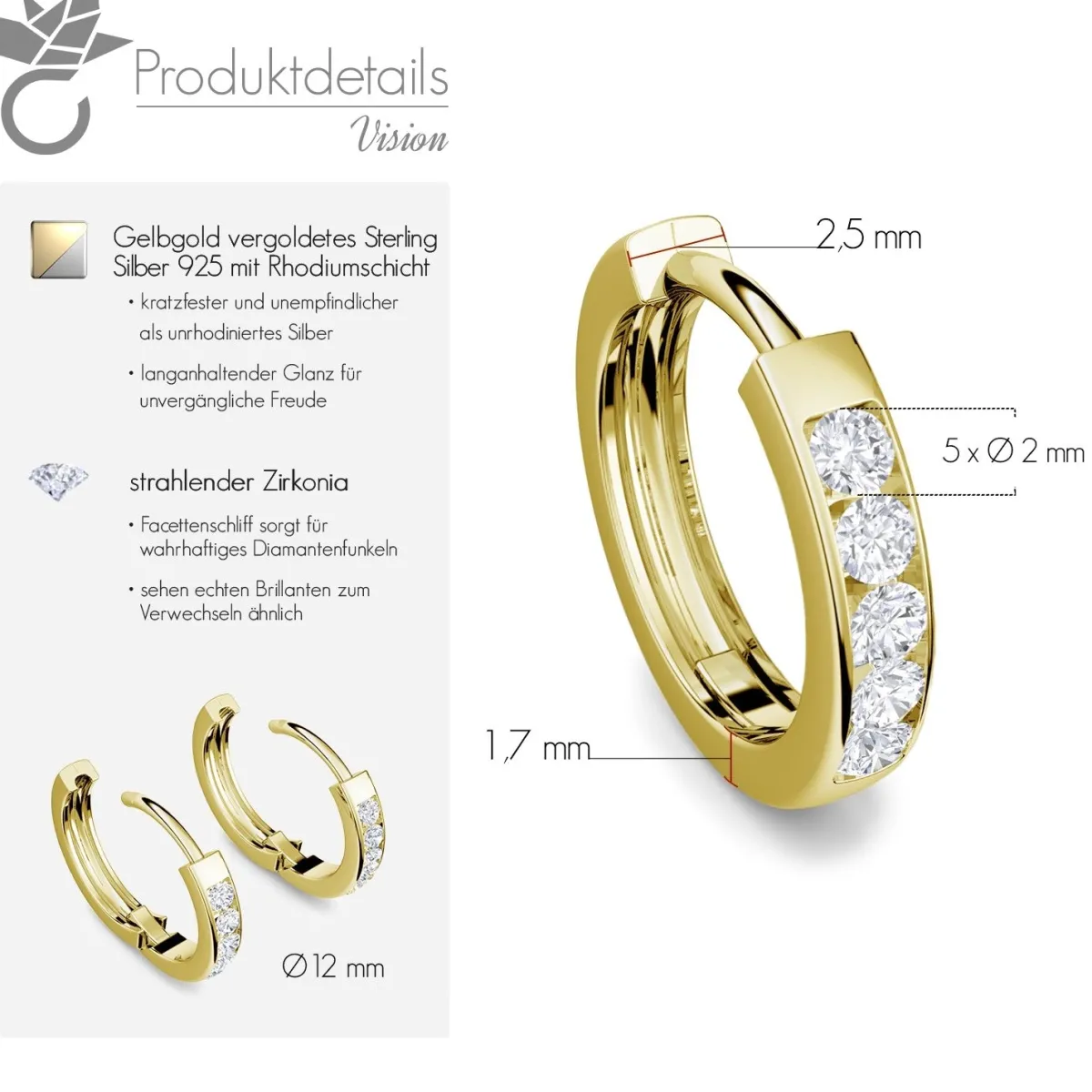 Schmuckladen AMOONIC Creolen "Vision" klein Kreolen zum aufklappen mit 10 Zirkonia^ Creolen|Schmuck