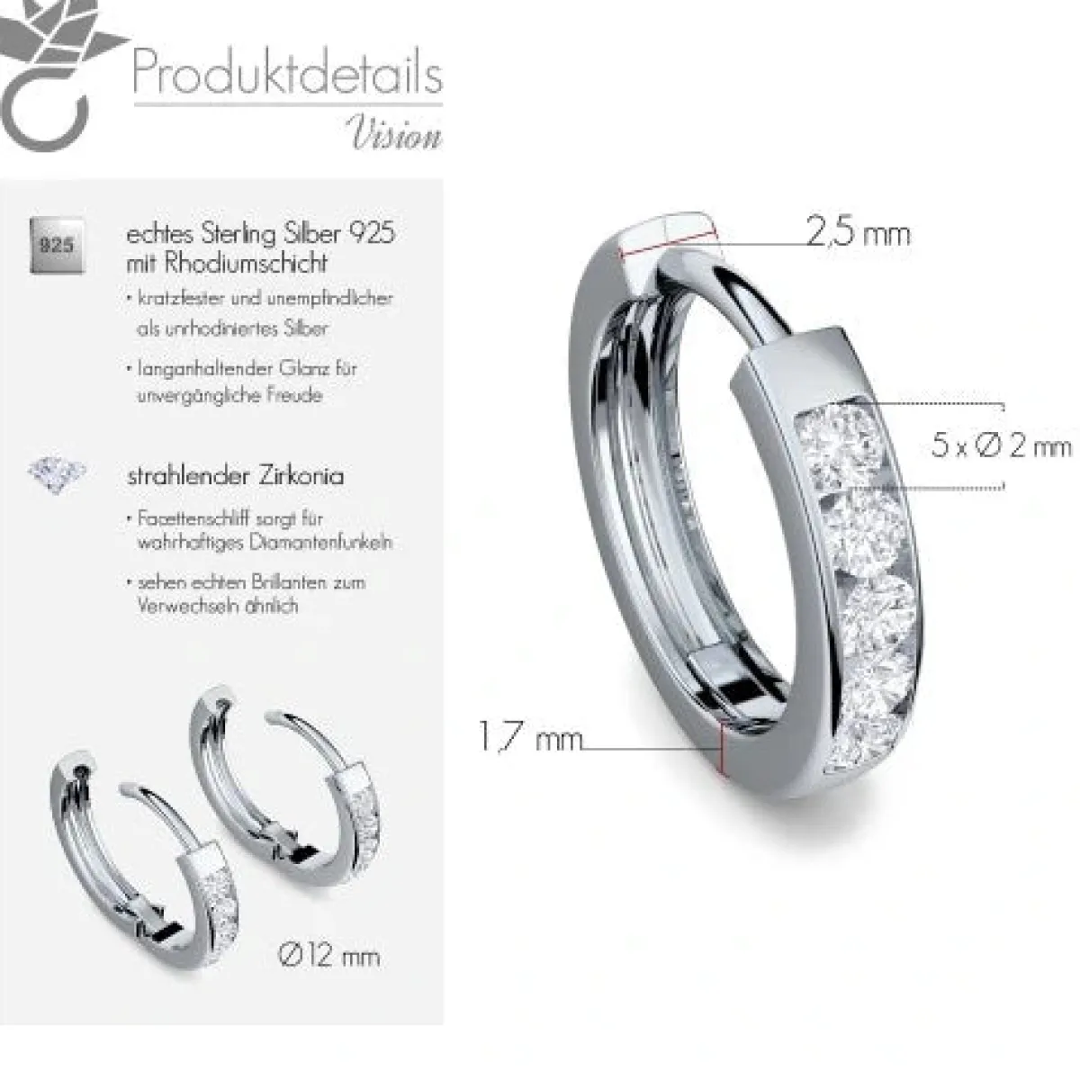 Schmuckladen AMOONIC Creolen "Vision" klein Kreolen zum aufklappen mit 10 Zirkonia^ Creolen|Schmuck