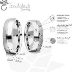 Schmuckladen AMOONIC Eheringe "Lovestory" Paarringe (Ring-Set) mit 5 Zirkonia Stein^ Hochzeit|Eheringe