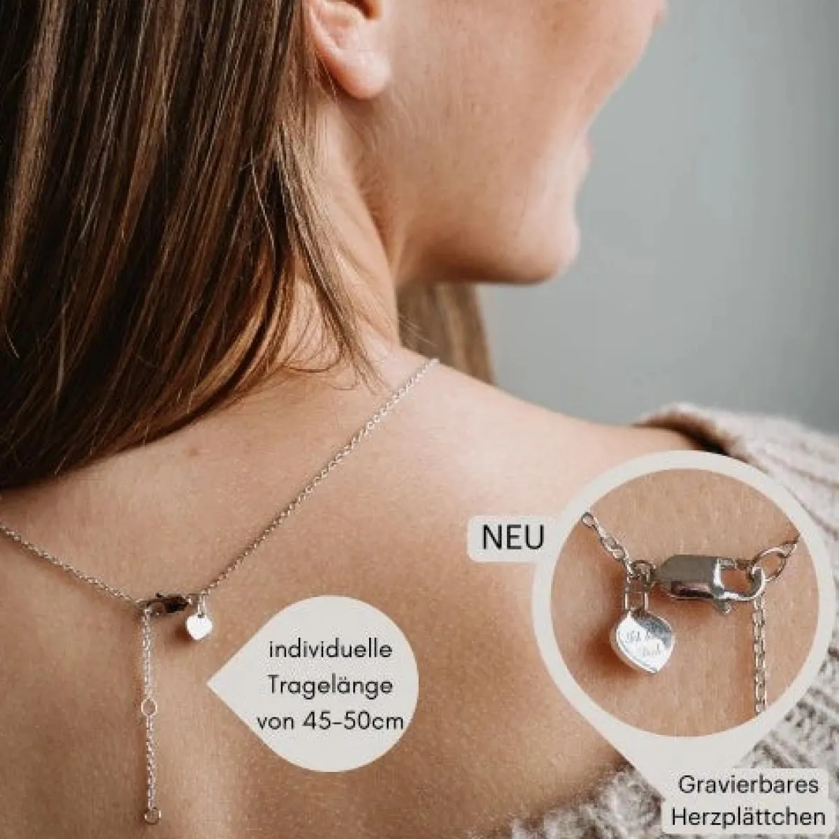 Schmuckladen AMOONIC Herzkette "Little Secret" Herzanhänger mit Herz-Zirkonia (indi^ Herzketten|Schmuck