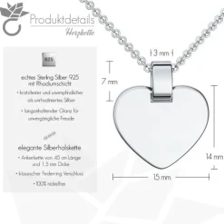 Schmuckladen AMOONIC Herzkette "Lovely" Silber 925 Kette mit Herz-Gravurplatte - An^ Herzketten|Schmuck