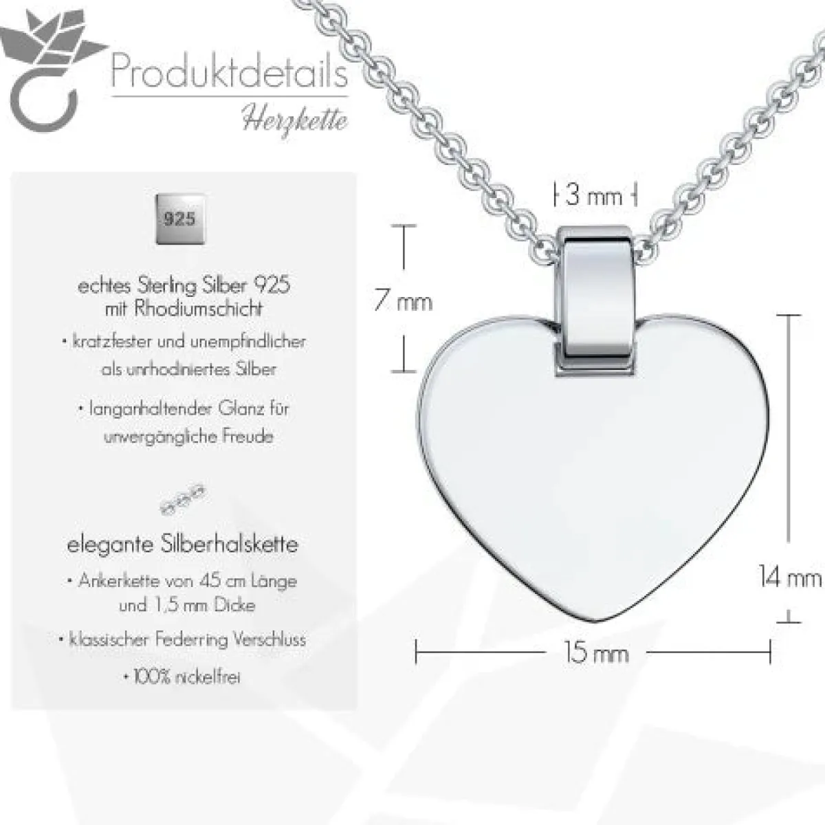 Schmuckladen AMOONIC Herzkette "Lovely" Silber 925 Kette mit Herz-Gravurplatte - An^ Herzketten|Schmuck