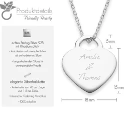 Schmuckladen AMOONIC Herzkette "True Words" Kette mit Herz-Gravurplatte - Anhänger^ Herzketten|Herzketten Mit Gravur