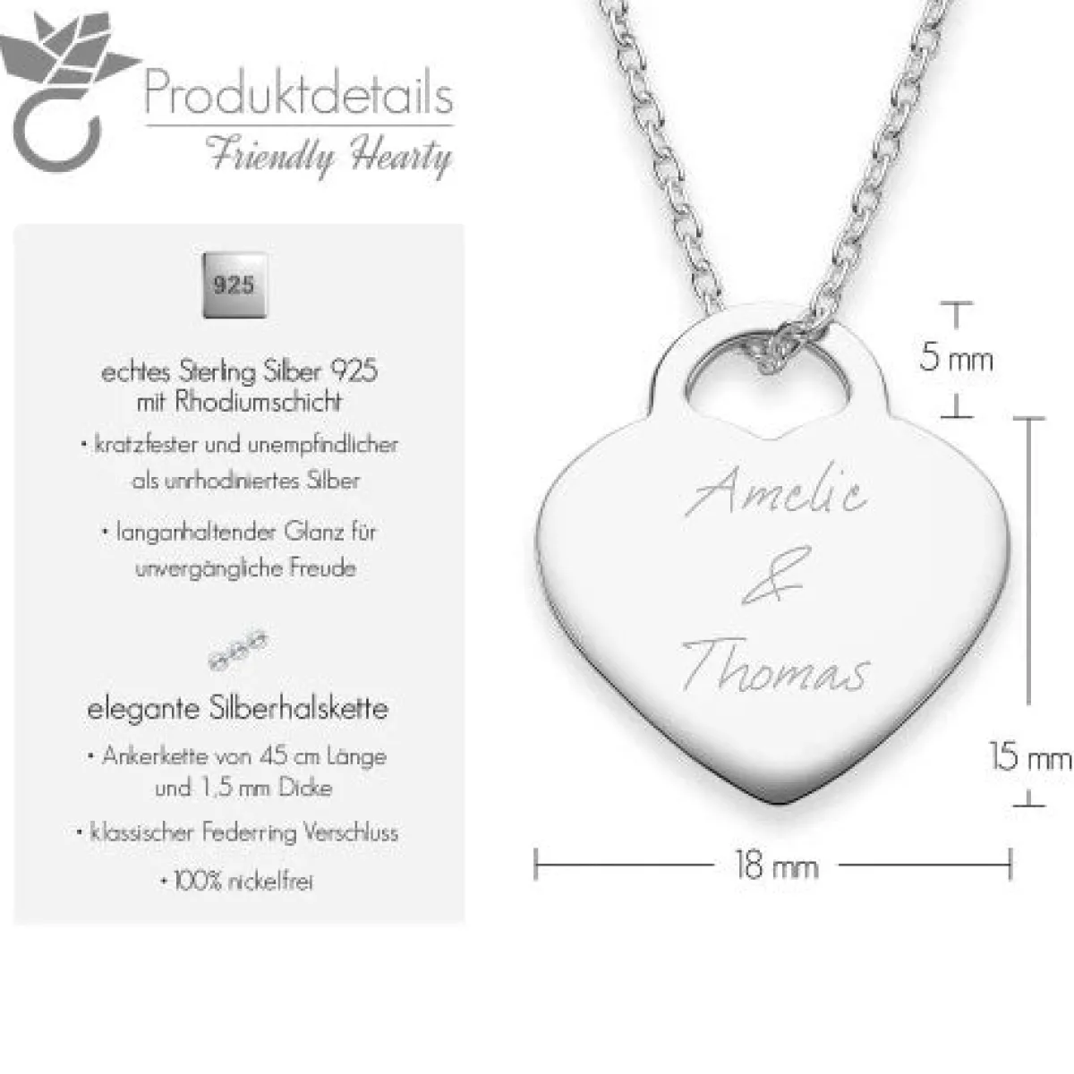Schmuckladen AMOONIC Herzkette "True Words" Kette mit Herz-Gravurplatte - Anhänger^ Herzketten|Herzketten Mit Gravur