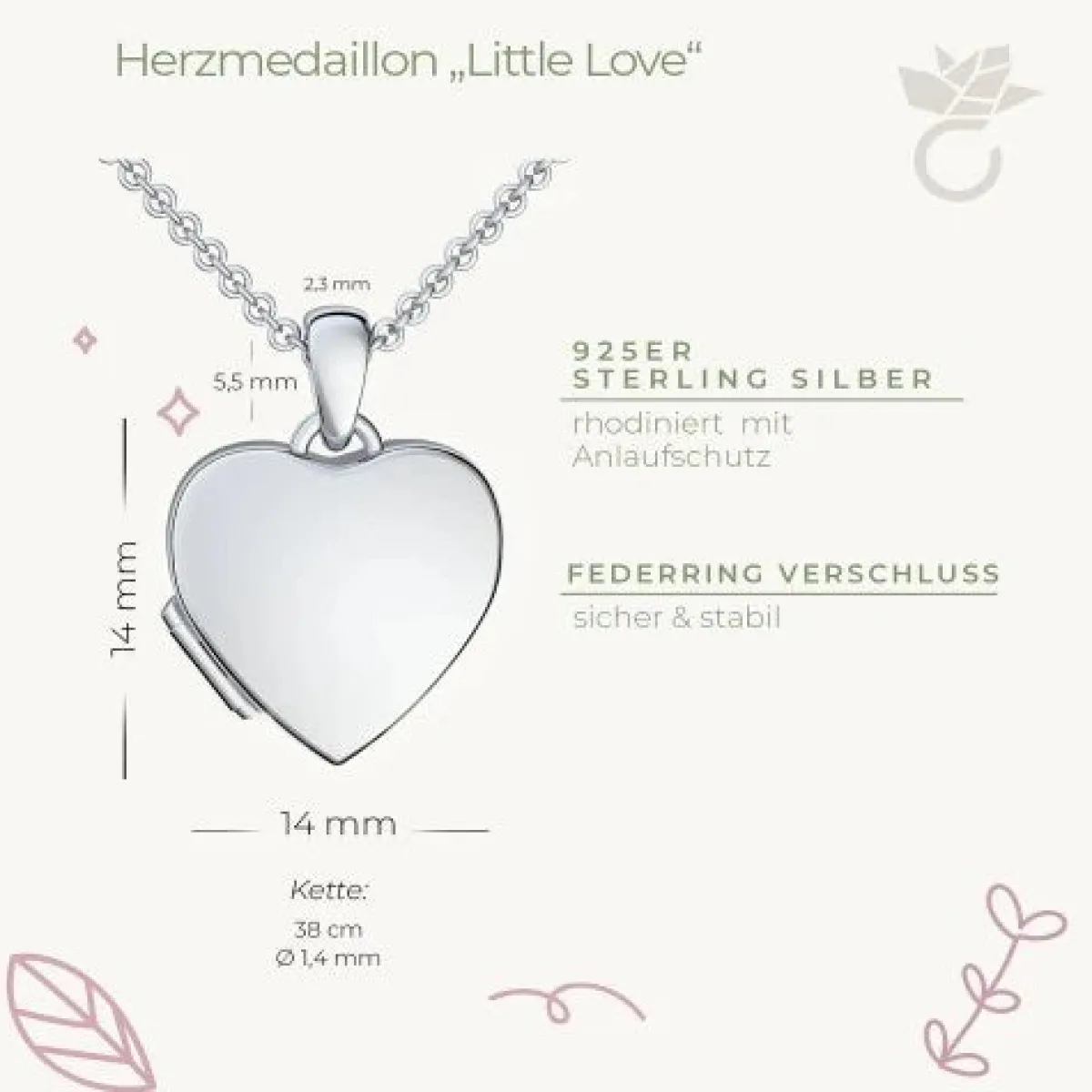 Schmuckladen AMOONIC Kindermedaillon "Little Love" 925er Silber vergoldet Herzanhän^ Medaillons|Herzketten