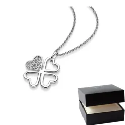 Schmuckladen AMOONIC Kleeblattkette "Great Luck" Herzanhänger mit Zirkonia - Glücks^ Schmuck