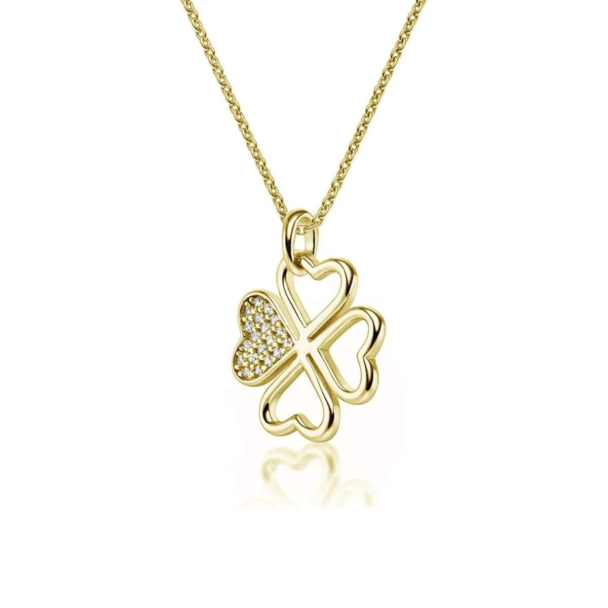 Schmuckladen AMOONIC Kleeblattkette "Great Luck" Herzanhänger mit Zirkonia - Glücks^ Schmuck