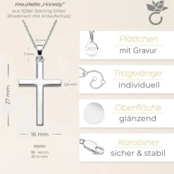 Schmuckladen AMOONIC Kreuz Kette "Honesty" individuell gravierbarer Kreuzanhänger -^ Konfirmation|Schmuck