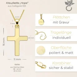 Schmuckladen AMOONIC Kreuz Kette "Hope" Kreuzanhänger in 333 Gelbgold - Kinder-Schm^ Konfirmation|Schmuck