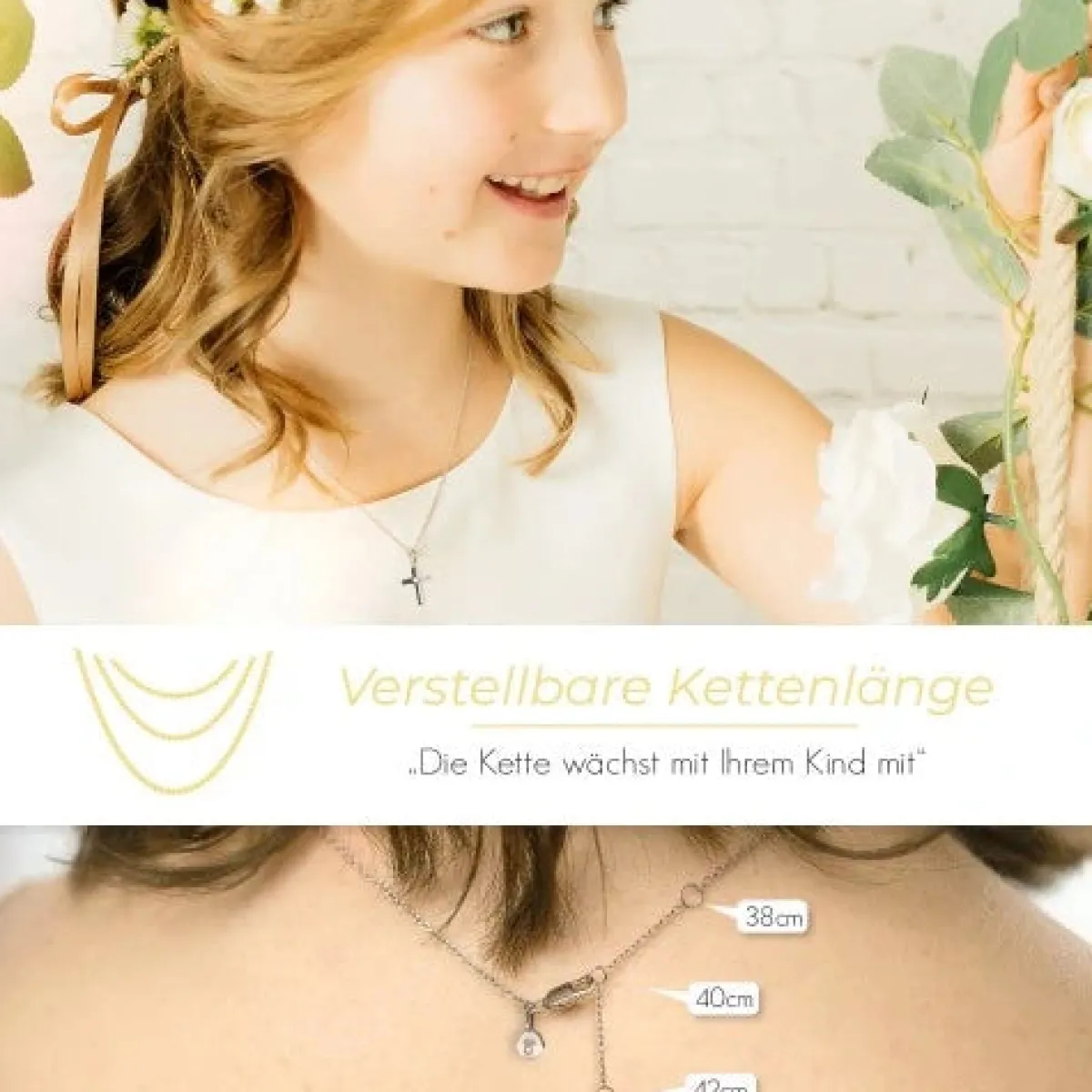 Schmuckladen AMOONIC Kreuz Kette "Receive" Kreuzanhänger mit Zirkonia Stein - Kinde^ Konfirmation|Schmuck