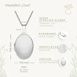 Schmuckladen AMOONIC Medaillon "Oval" Kette mit Amulett - Anhänger zum Öffnen für B^ Medaillons|Schmuck