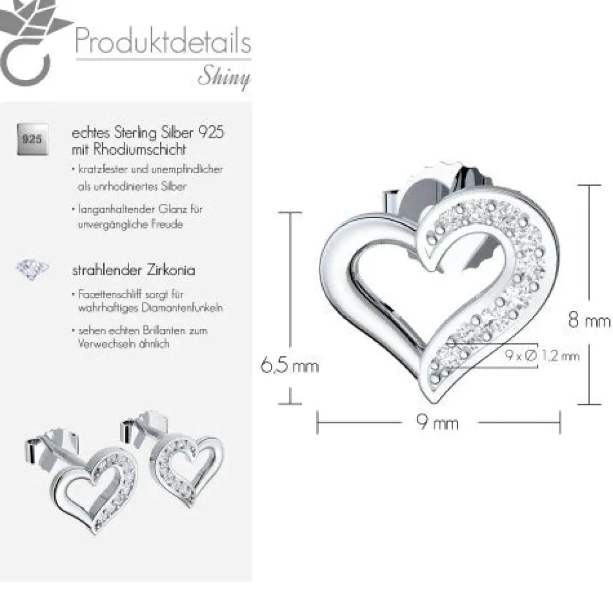 Schmuckladen AMOONIC Ohrstecker "Shiny" Herz Ohrringe mit 18 Zirkonia Steinen^ Ohrstecker|Schmuck