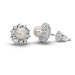Schmuckladen AMOONIC Ohrstecker "Sparkling Pearl" Blumen Ohrringe mit Süßwasserperl^ Perlenohrringe|Ohrstecker