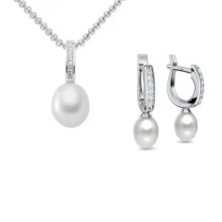 Schmuckladen AMOONIC Perlschmuck "Dreamlike" Brautschmuck bestehend aus einer Kette^ Hochzeit|Perlenohrringe