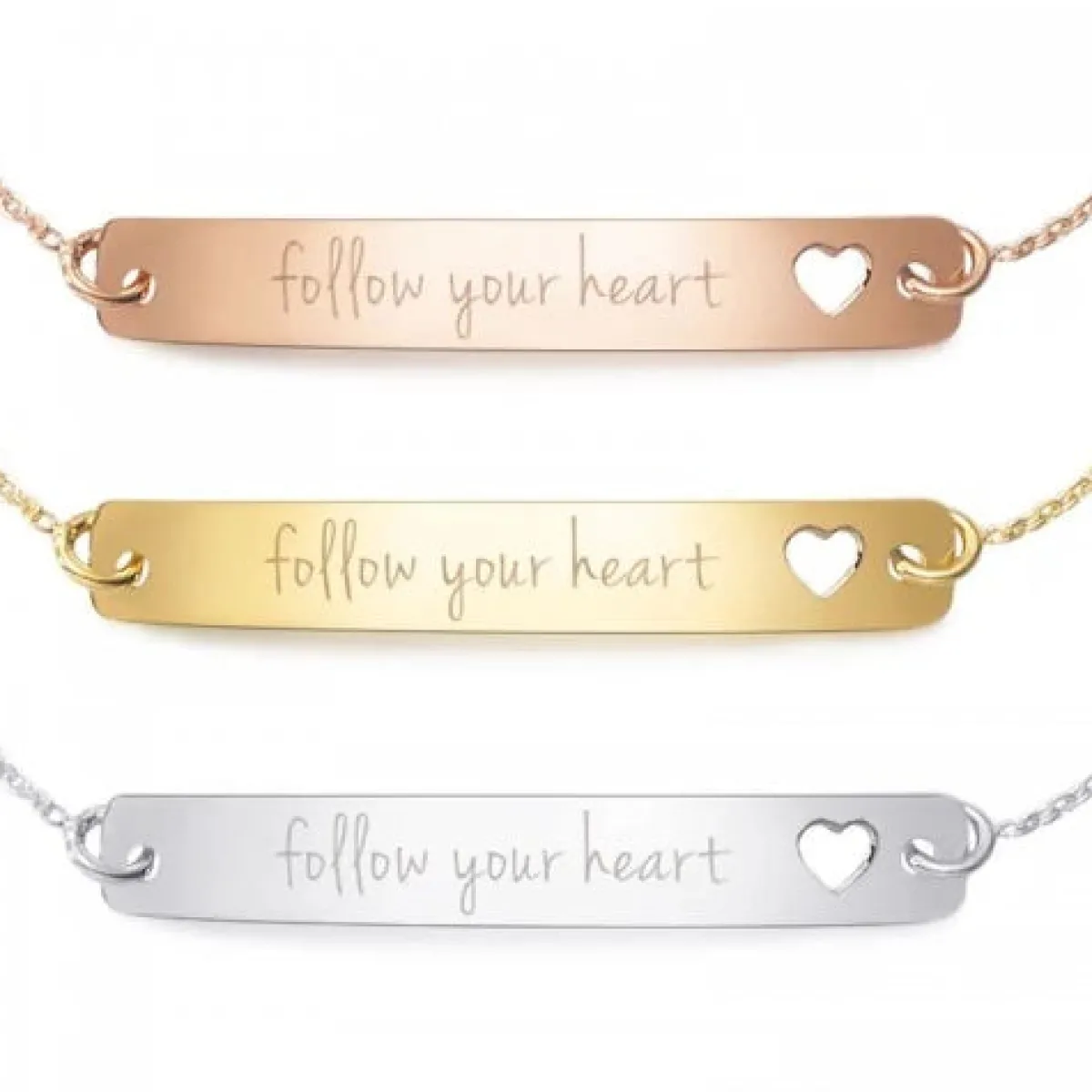 Schmuckladen Armband mit Gravur "follow your heart" - 925 Sterlingsilber | Rückseit^ Herzarmbänder|Armbänder Mit Gravur
