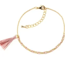 Schmuckladen Armband mit Puschel Misty Rose^ Edelstahl Armbänder|Schmuck