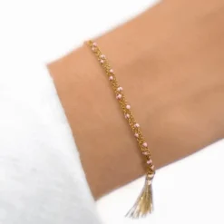 Schmuckladen Armband mit Puschel Misty Rose^ Edelstahl Armbänder|Schmuck
