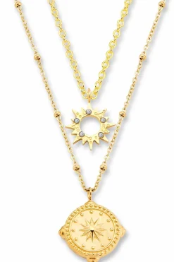 Schmuckladen Doppelkette Stern und Kompass - individuell gravierbar^ Edelstahl Halsketten|Ketten Mit Gravur