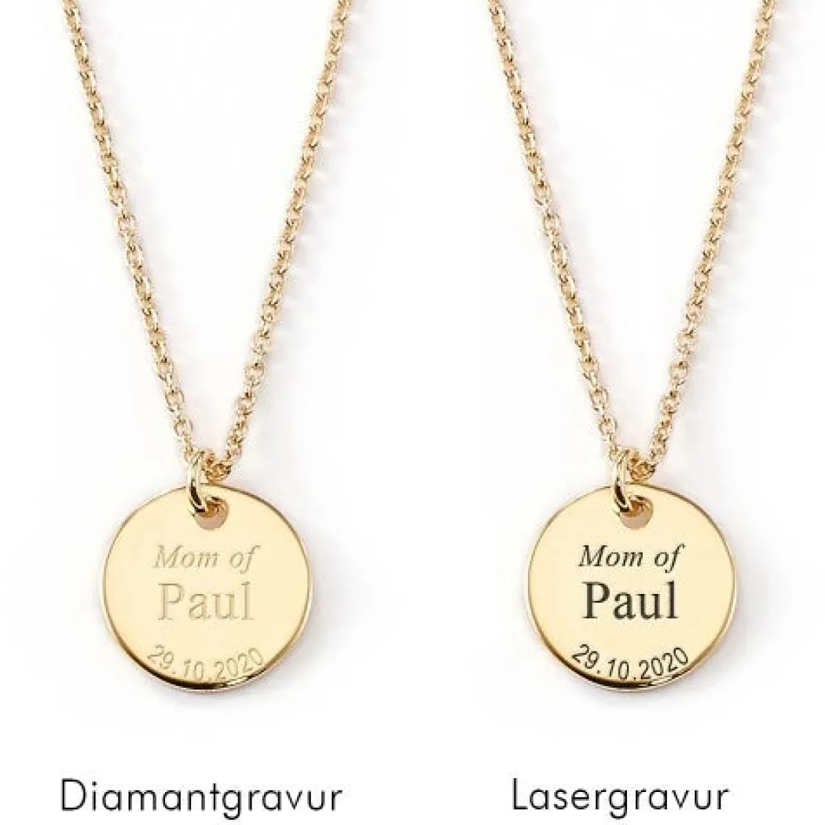 Schmuckladen Gravierbare Halskette Mutterliebe mit rundem Anhänger^ Spruchketten|Schmuck