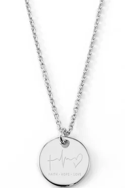Schmuckladen Gravierbare Halskette "Faith. Hope. Love" mit rundem Anhänger^ Spruchketten|Ketten Mit Gravur