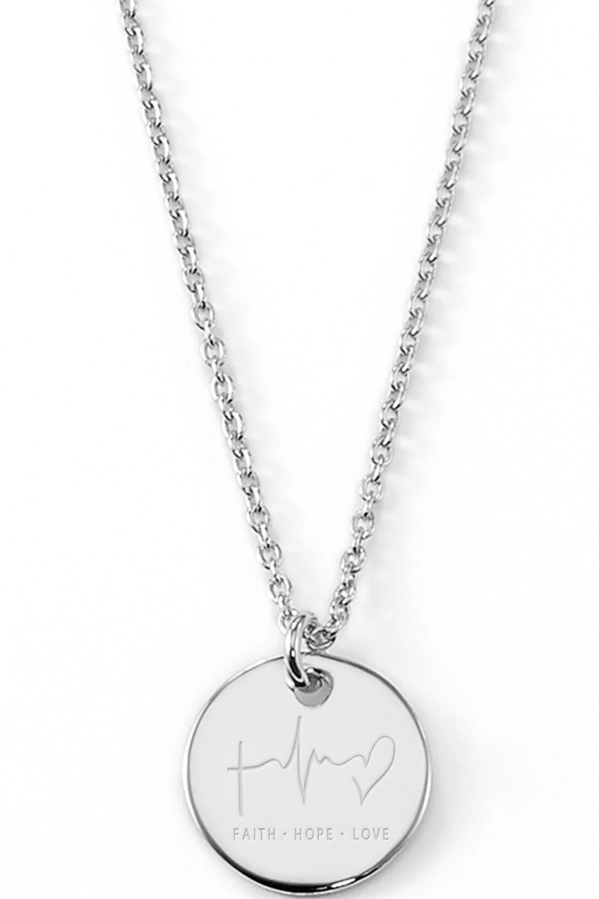 Schmuckladen Gravierbare Halskette "Faith. Hope. Love" mit rundem Anhänger^ Spruchketten|Ketten Mit Gravur