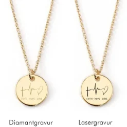 Schmuckladen Gravierbare Halskette "Faith. Hope. Love" mit rundem Anhänger^ Spruchketten|Ketten Mit Gravur