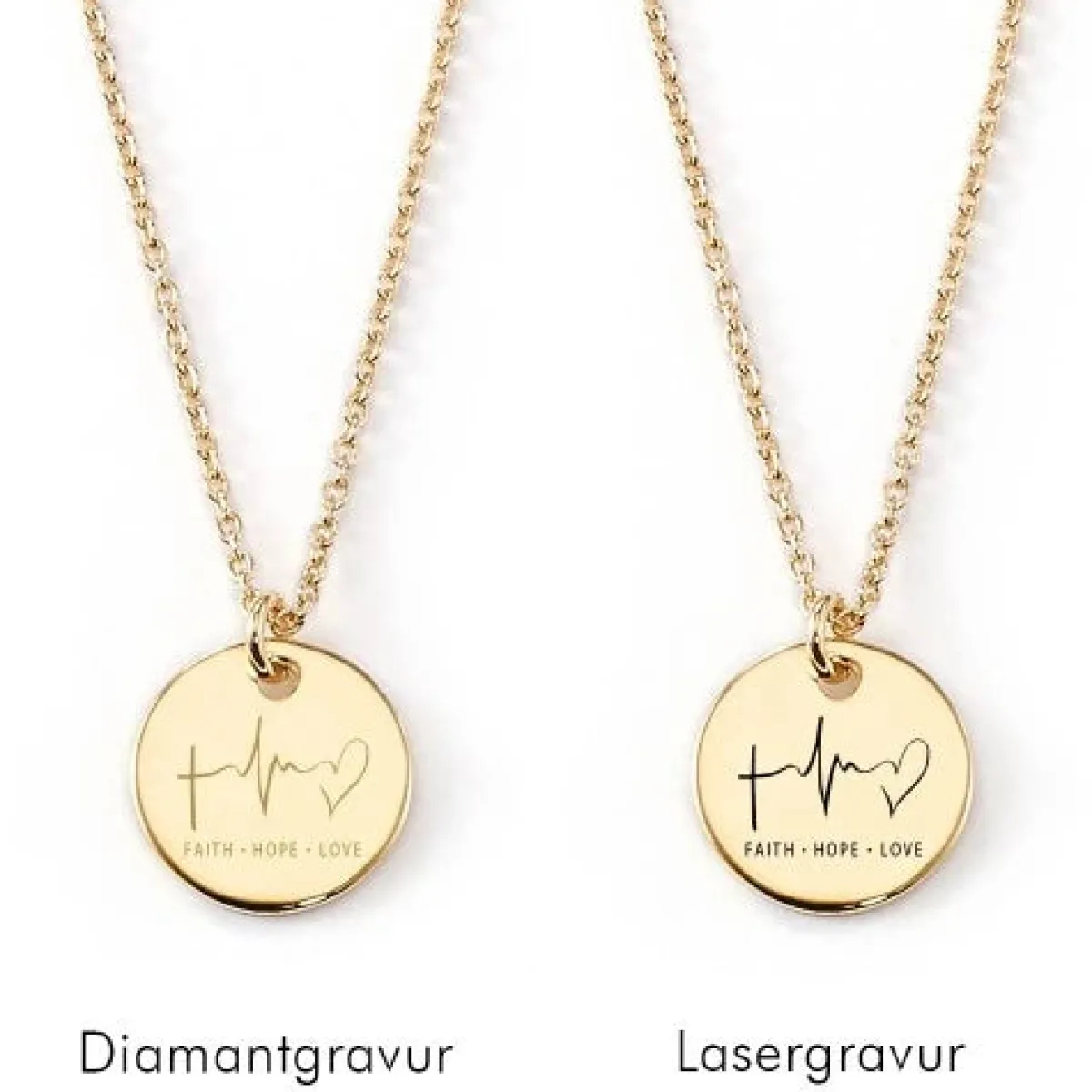 Schmuckladen Gravierbare Halskette "Faith. Hope. Love" mit rundem Anhänger^ Spruchketten|Ketten Mit Gravur
