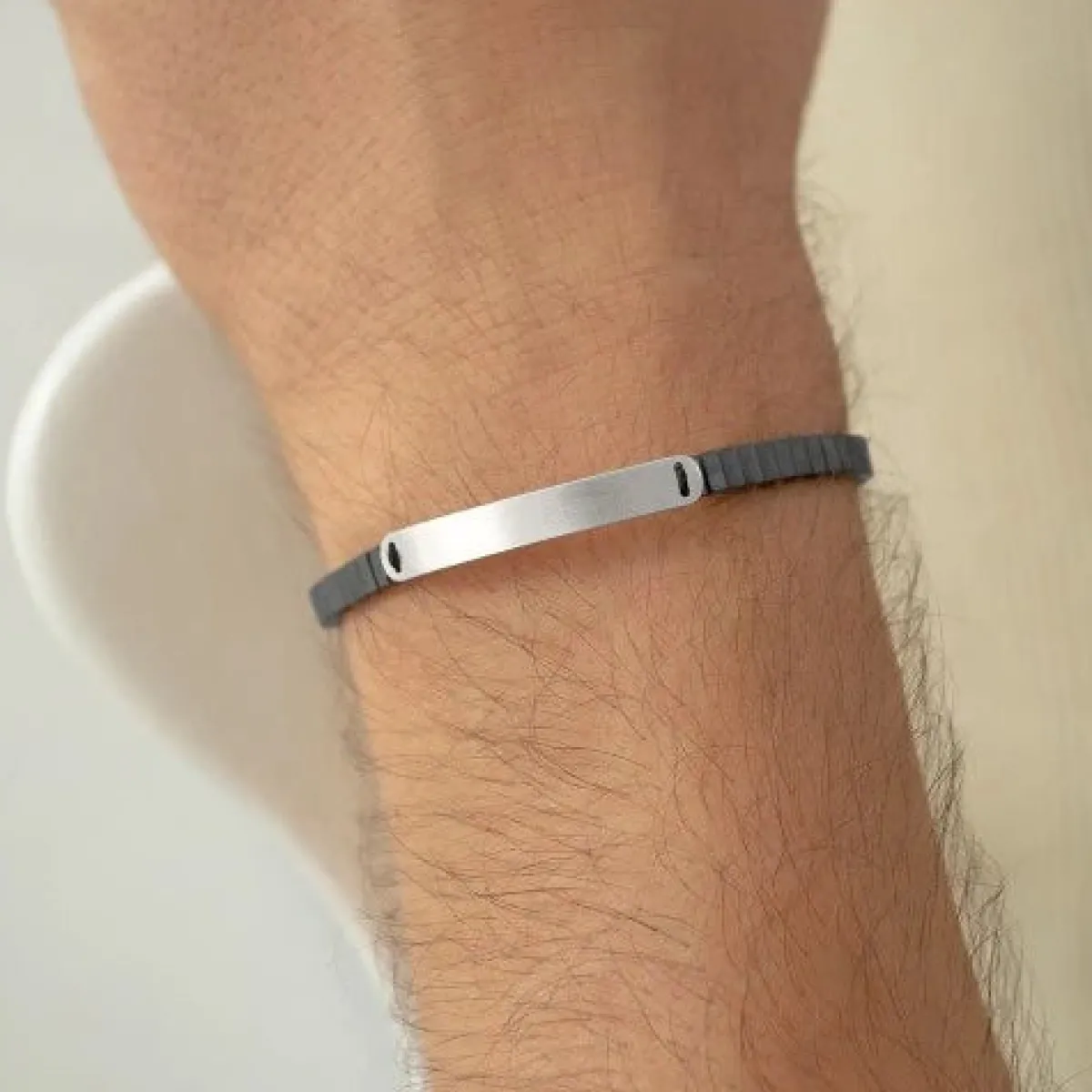 Schmuckladen Gravurarmband für Männer mit Hämatit - 925 Sterlingsilber^ Armbänder Mit Gravur|Armbänder Mit Gravur