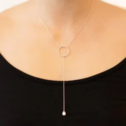 Schmuckladen Halskette Kreis Zirkonia mit Perle^ Perlenketten|Schmuck