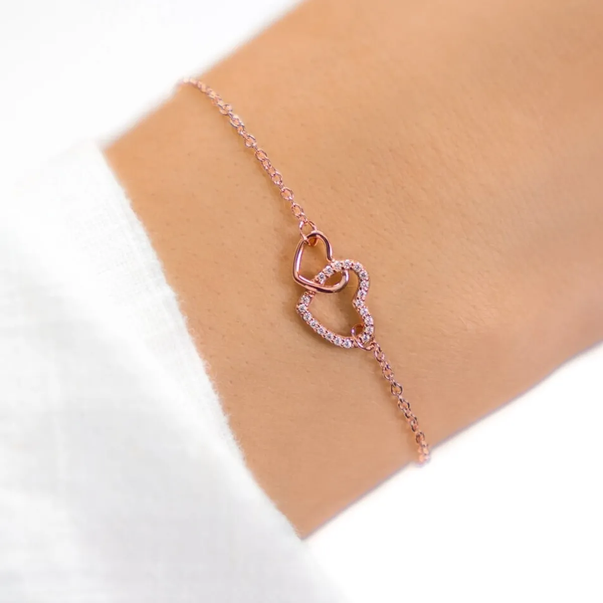Schmuckladen Herz-Armband Double Feeling mit Zirkonia - 925 Sterlingsilber^ Valentinstag|Herzarmbänder