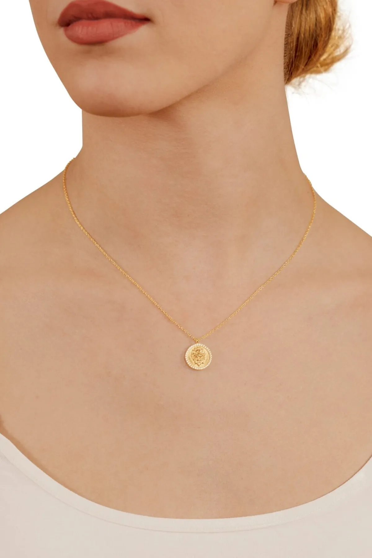 Schmuckladen Münzkette Löwenkopf mit Zirkonia - 925 Sterlingsilber^ Schmuck
