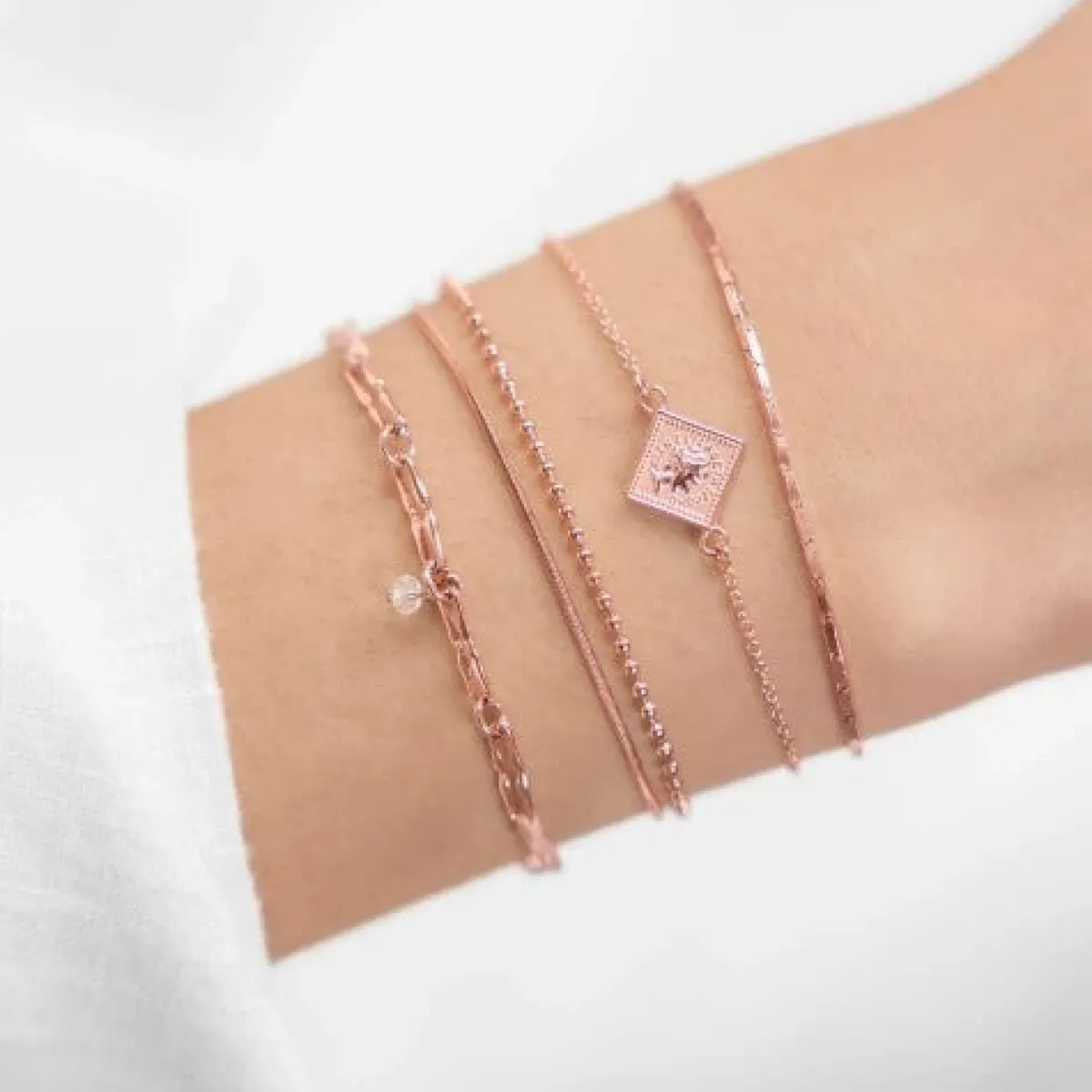 Schmuckladen Stoffarmband Dreamy Elegance mit Glasperle - 925 Sterlingsilber^ Stoffarmbänder|Schmuck