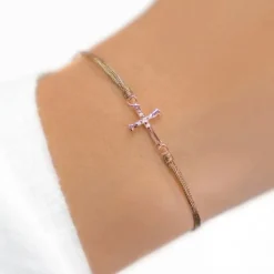 Schmuckladen Stoffarmband Kreuz mit Zirkonia - 925 Sterlingsilber^ Konfirmation|Schmuck