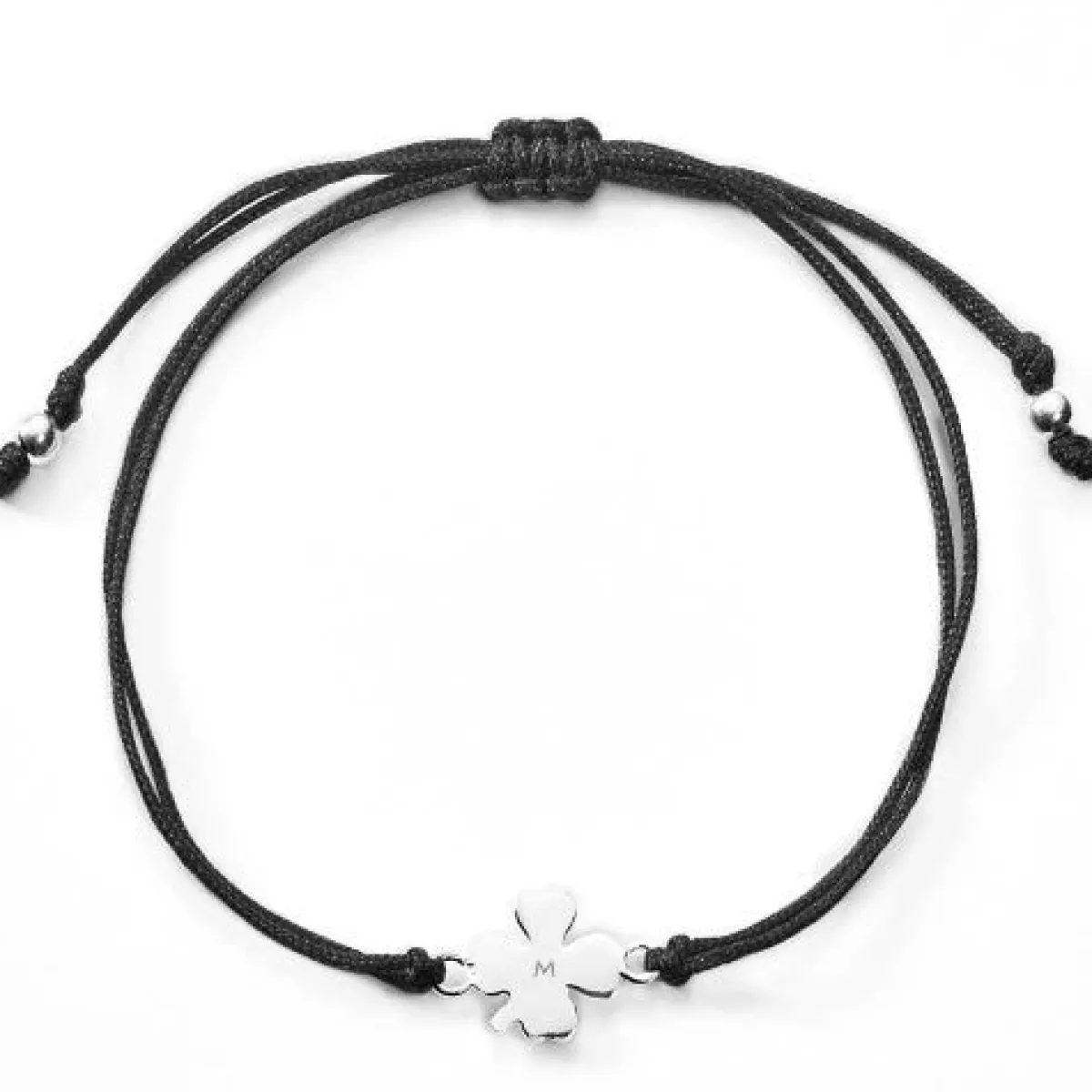 Schmuckladen Stoffarmband mit Kleeblatt-Anhänger mit Gravur (925 Sterlingsilber)^ Stoffarmbänder|Schmuck