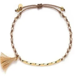 Schmuckladen Stoffarmband mit Perlen und Puschel - 925 Sterlingsilber^ Stoffarmbänder|Schmuck