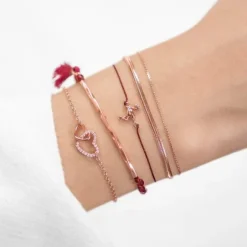 Schmuckladen Stoffarmband mit Perlen und Puschel - 925 Sterlingsilber^ Stoffarmbänder|Schmuck