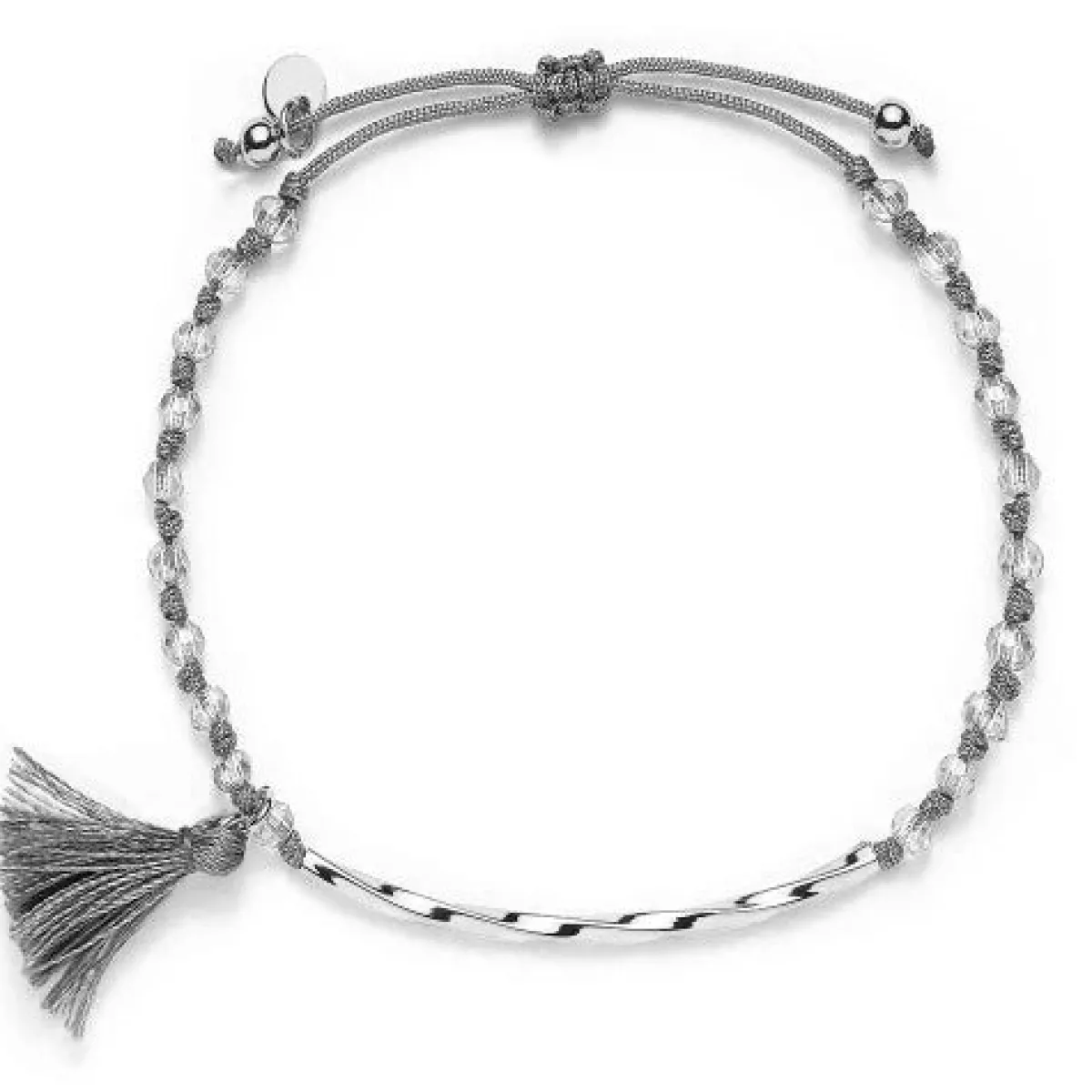 Schmuckladen Stoffarmband mit Perlen und Puschel - 925 Sterlingsilber^ Stoffarmbänder|Schmuck