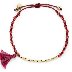 Schmuckladen Stoffarmband mit Perlen und Puschel - 925 Sterlingsilber^ Stoffarmbänder|Schmuck