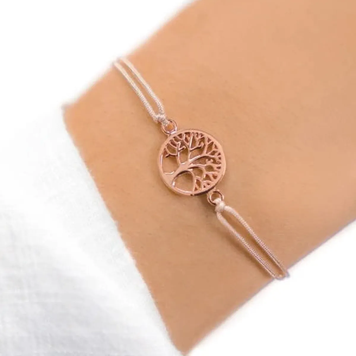 Schmuckladen Stoffbändchen Lebensbaum - 925 Sterlingsilber^ Stoffarmbänder|Schmuck