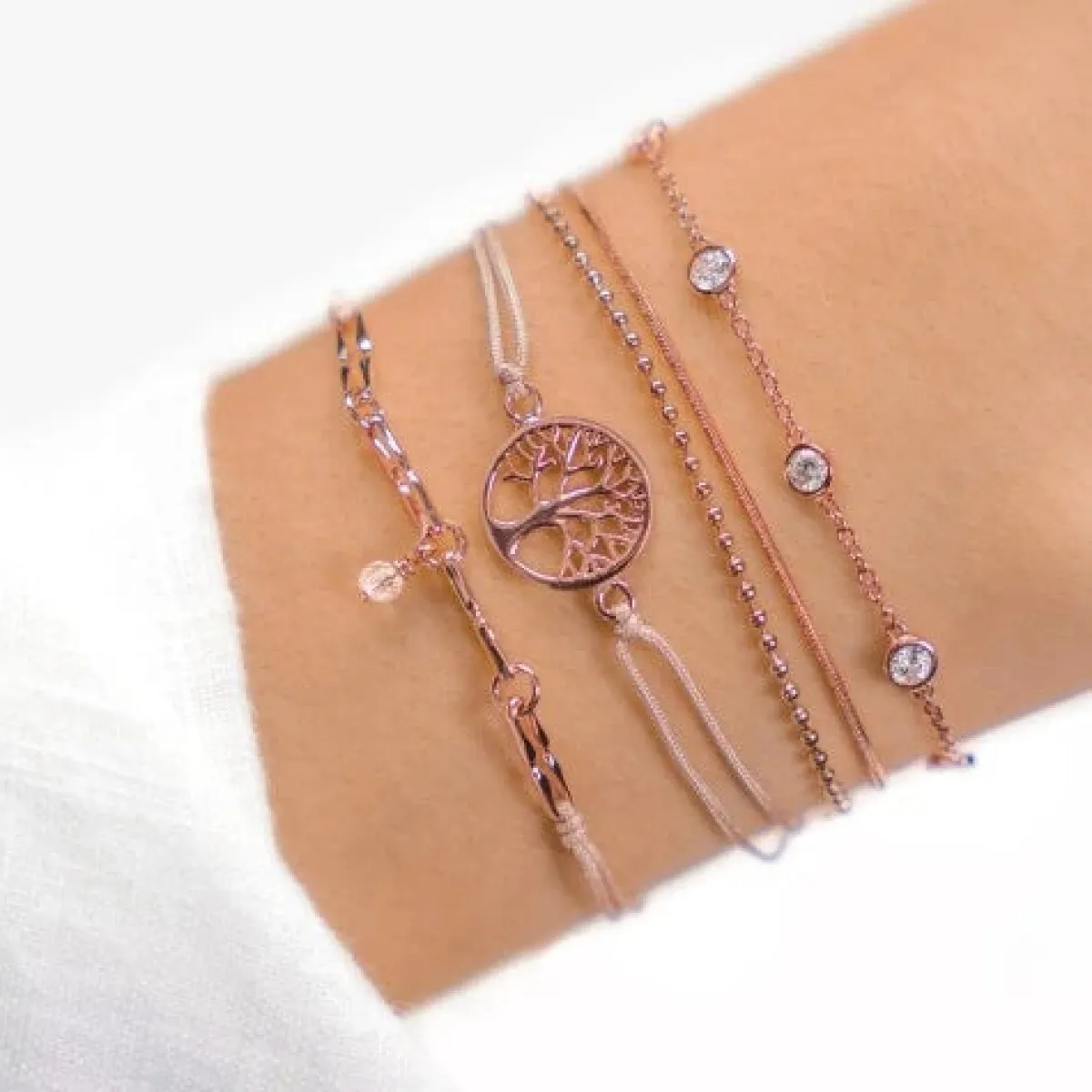 Schmuckladen Stoffbändchen Lebensbaum - 925 Sterlingsilber^ Stoffarmbänder|Schmuck